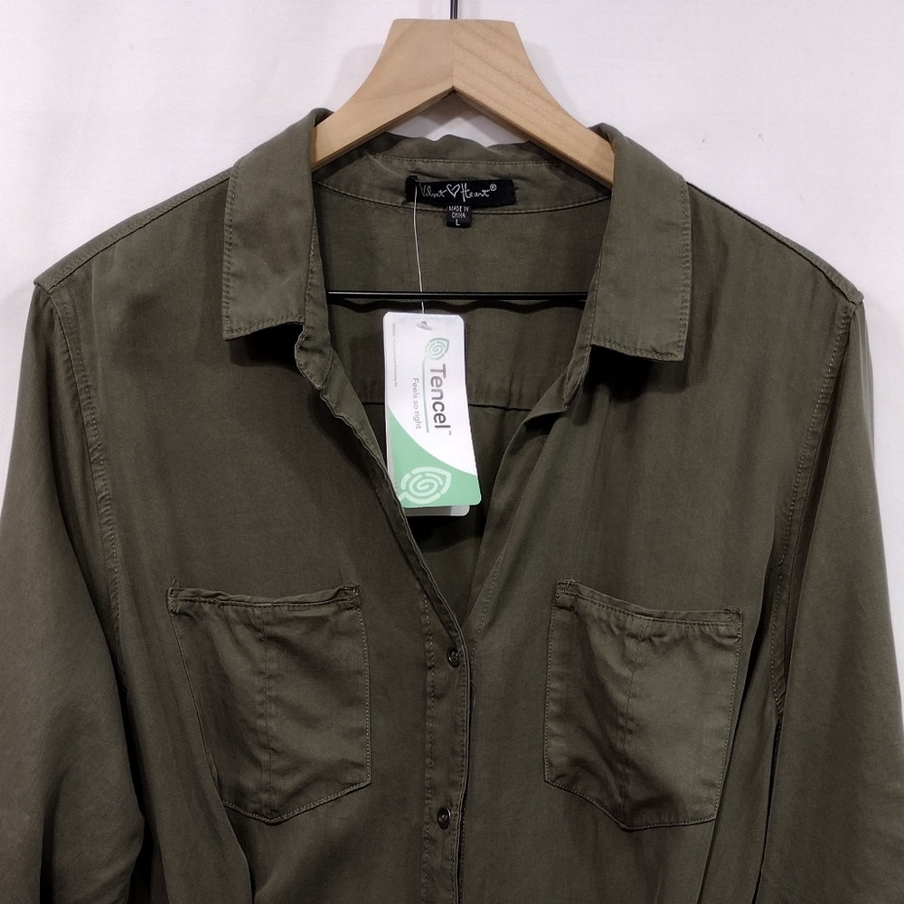 NWT Velvet Heart Shirt Dress Women's L Green Boho Retro 90s Minimalist Casual - Picture 3 of 10